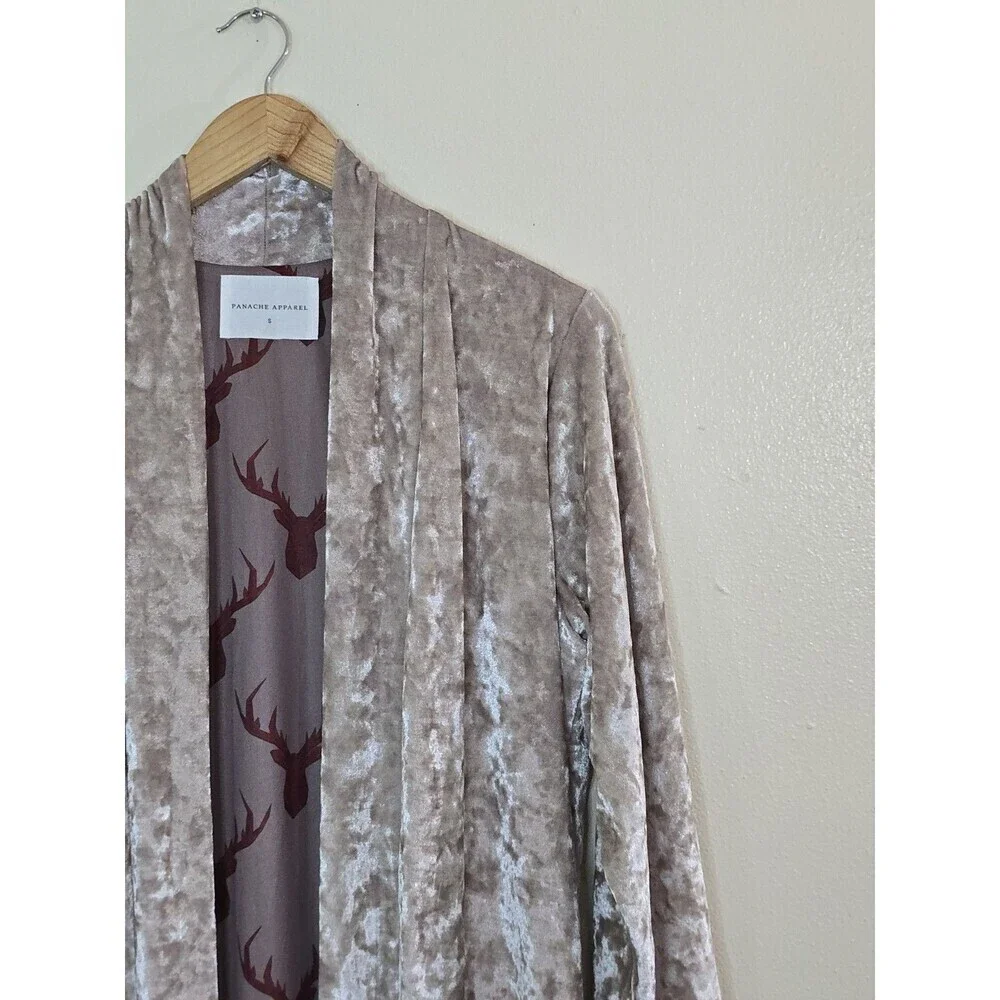 Panache Crushed Velvet Duster Cardigan Small Long Open Front Boho Maxi Kimono